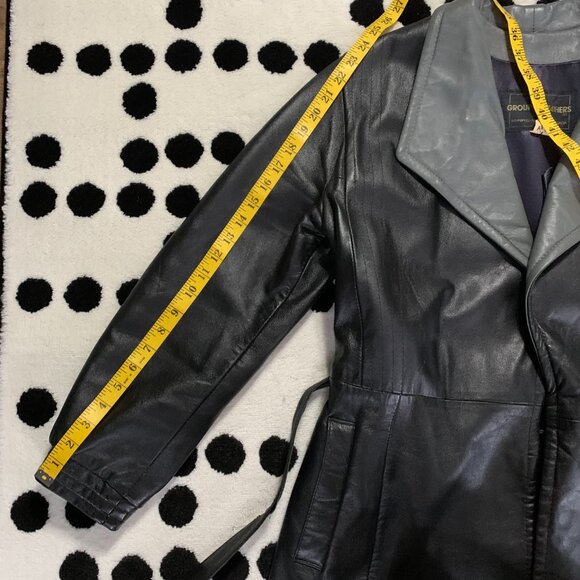 Vintage 70s Leather Maxi Trench Coat Small Black Belted Retro Long Overcoat - Picture 14 of 16